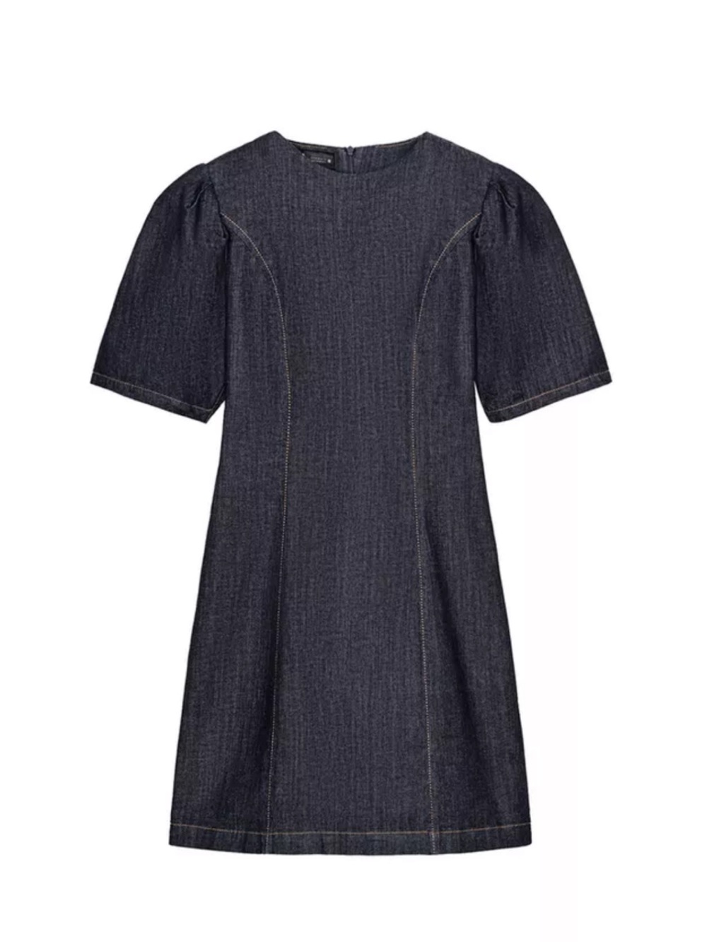 Zara Dark Blue Denim Puff-Sleeve Mini Dress